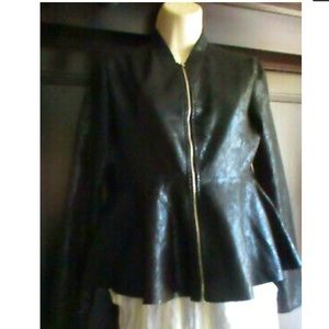 BLANKNYC Black Peplum faux leather snake print top, jacket zip up, Anthropologie
